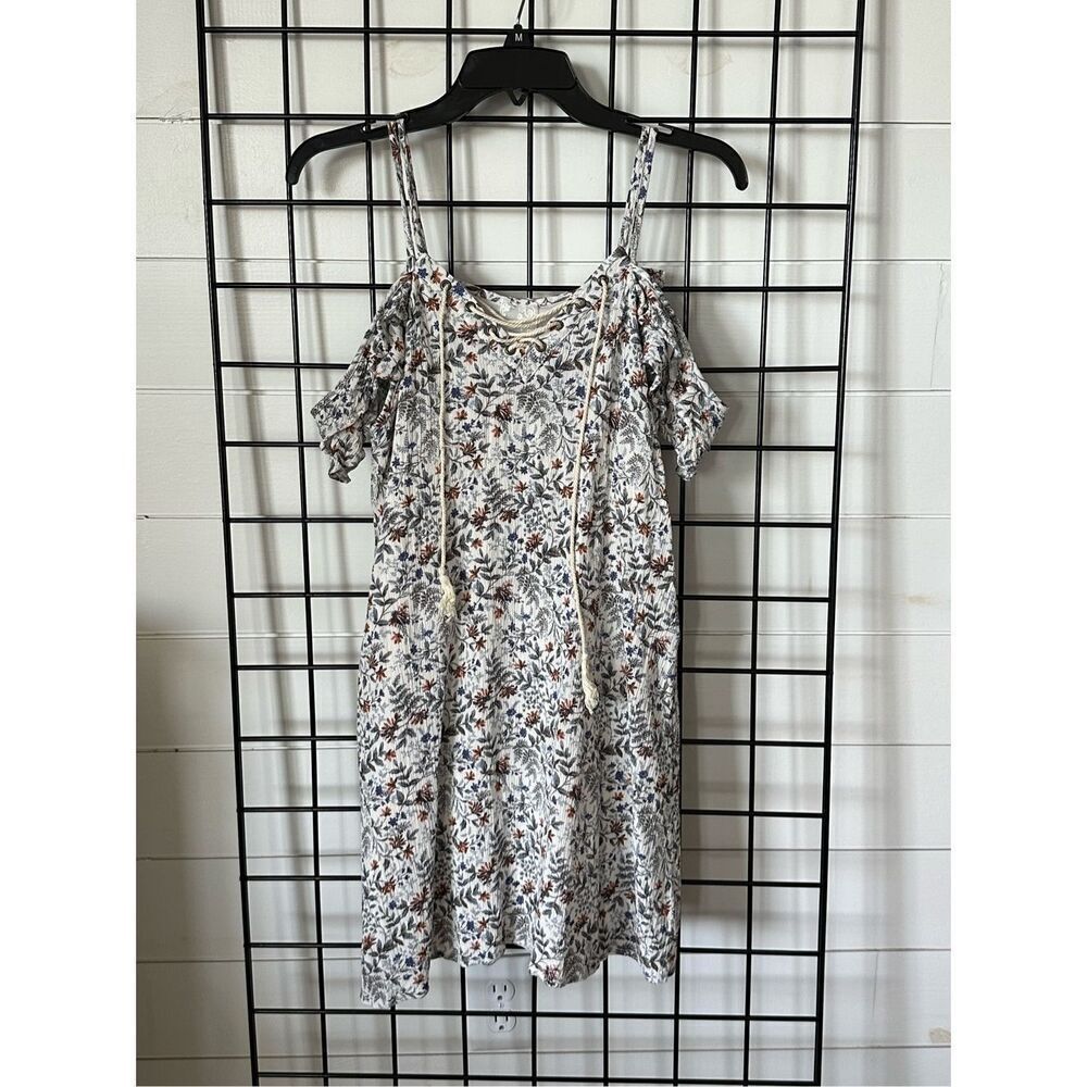 Sadie & Sage Sundress Romantic Floral Crinkle Fabric Peasant Boho Cold Shoulder